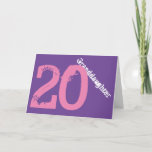 Granddaughter, 20th birthday, white, pink, purple. kaart<br><div class="desc">A purple background featuring white and pink text,  on this 20th birthday greeting for any cool granddaughter. My Funny Mind Greetings.</div>