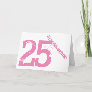Granddaughter, 25th birthday, white and pink. kaart