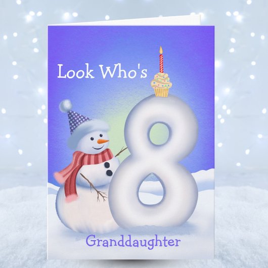 Granddaughter 8th Birthday Snowman Snowy Eight  Kaart