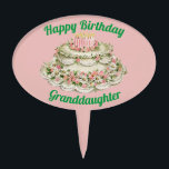 GRANDDAUGHTER ~  BIRTHDAY CAKE ~ CAKE TOPPER<br><div class="desc">De tekening van deze heerlijke cake is  en is in het publieke domein. Het zou er zo  uitzien op de top van elke cake. Zou het niet heerlijk lijken op een taart met verse bloemen?</div>