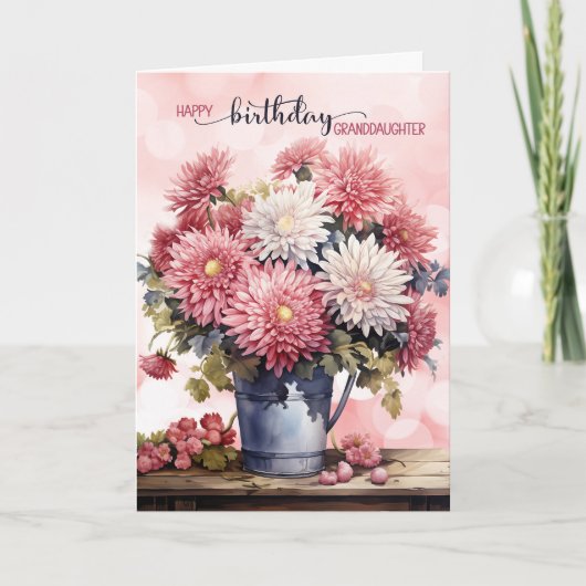 Granddaughter Birthday Pink Chrysanthemums Kaart (Voorkant)