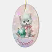 Granddaughter First Christmas Kitten Keramisch Ornament (Links)