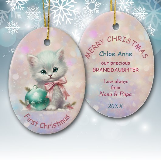 Granddaughter First Christmas Kitten Keramisch Ornament