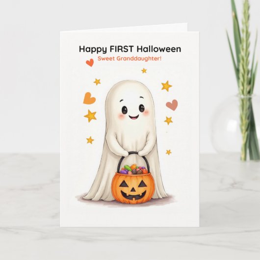 Granddaughter First Halloween Cute Shy Ghost Kaart (Voorkant)