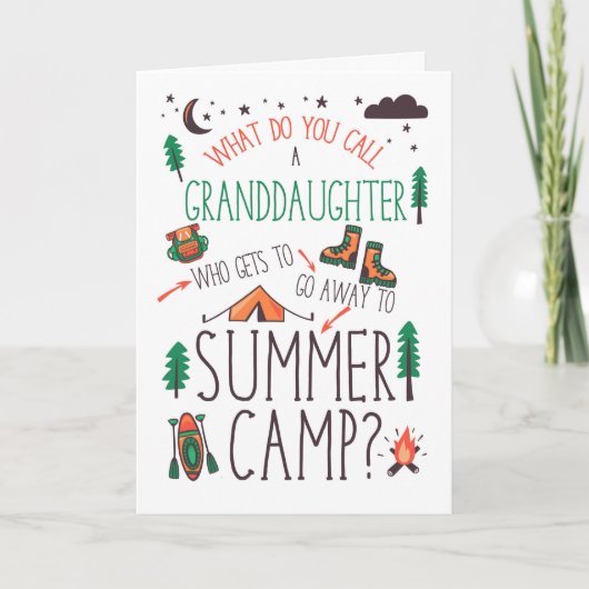 Granddaughter Funny Summer Camp Orange Green Brown Kaart (Voorkant)