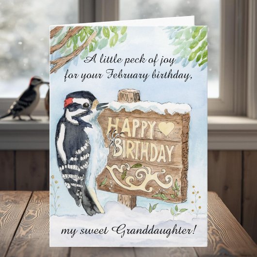 Granddaughter Happy February Birthday Woodpecker Kaart