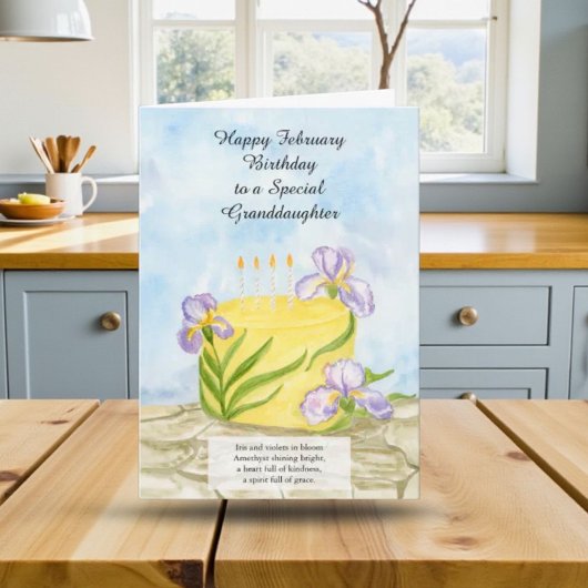 Granddaughter Happy February Irises Birthday Cake Kaart