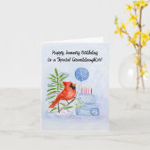 Granddaughter Happy January Birthday Cardinal Cake Kaart (Gele Bloem)