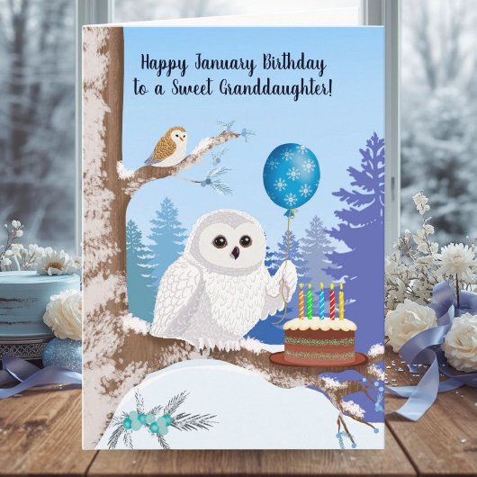 Granddaughter Happy January Birthday Snowy Owl Kaart