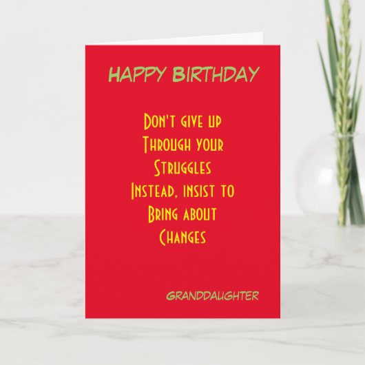 Granddaughter motivational birthday greeting cards kaart (Voorkant)