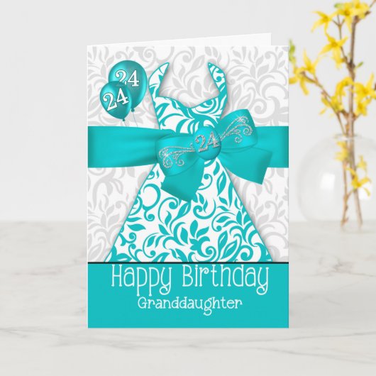 Granddaughter's 24th Birthday Turquoise Dress Kaart (Gele Bloem)