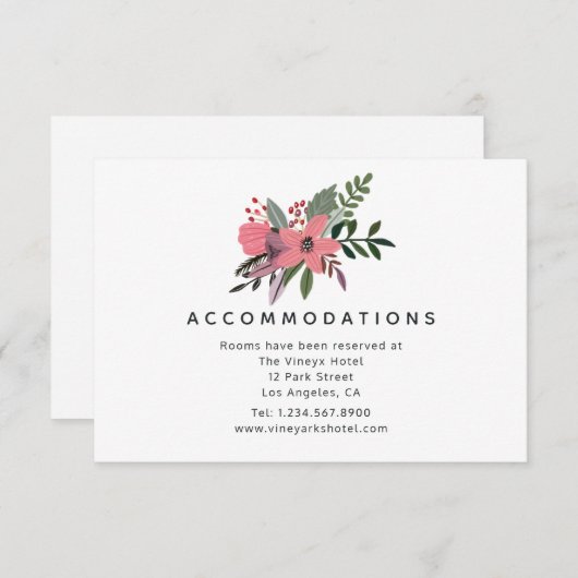 Grandeur Plum en Roze Trouwaccommodaties Informatiekaartje (Voorkant / Achterkant)