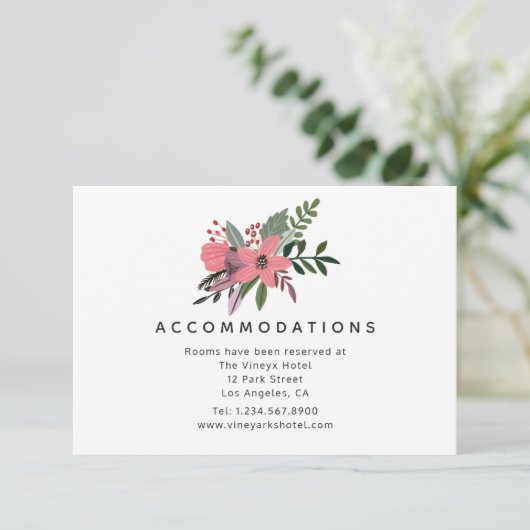 Grandeur Plum en Roze Trouwaccommodaties Informatiekaartje (Staand voorkant)