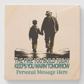 Grandfather and Grandson Headed for Fishing  Stenen Onderzetter