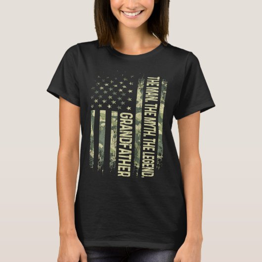 Grandfather Man Myth Legend Camo American Flag Fat T-shirt (Voorkant)