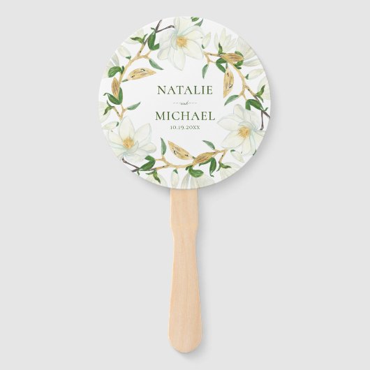 Grandiflora Magnolia Zuidelijke Bruiloft Handwaaier (Voorkant)