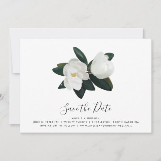 Grandiflora | White Magnolia Save the Date Kaart (Voorkant)