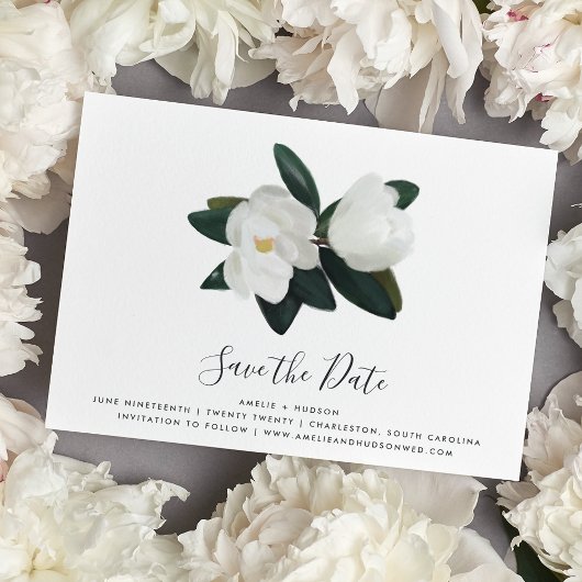 Grandiflora | White Magnolia Save the Date Kaart