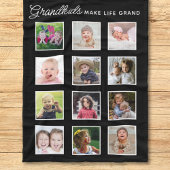 Grandkids Make Life Grand 12 Photo Collage Black Fleece Deken