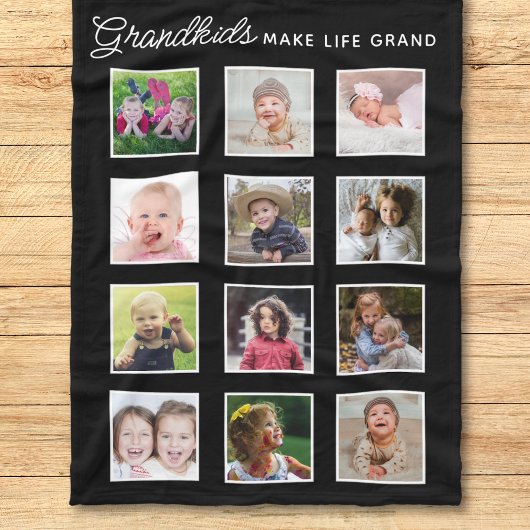 Grandkids Make Life Grand 12 Photo Collage Black Fleece Deken