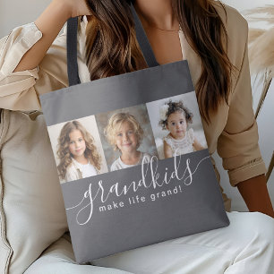Grandkids Make Life Grand 3 Photo Collage Grijs Tote Bag