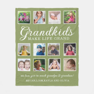 Grandkids Make Life Grand Quote 12 Foto Groen Fleece Deken