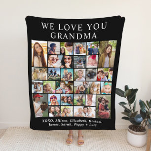 Grandma 30 Photo Collage Black Fleece Deken