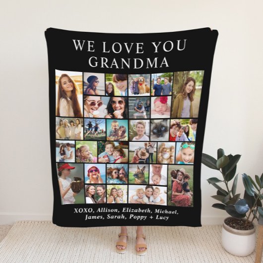 Grandma 30 Photo Collage Black Fleece Deken