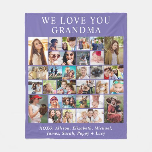 Grandma 30 Photo Collage Paars Fleece Deken (Voorkant)