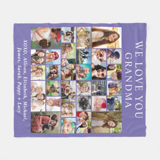 Grandma 30 Photo Collage Paars Fleece Deken (Voorkant (Horizontaal))
