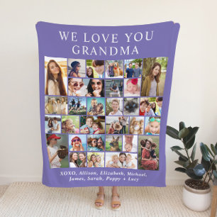 Grandma 30 Photo Collage Paars Fleece Deken
