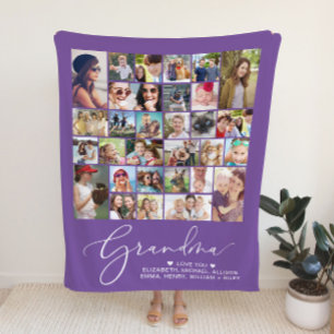 Grandma 30 Photo Collage Paars Fleece Deken