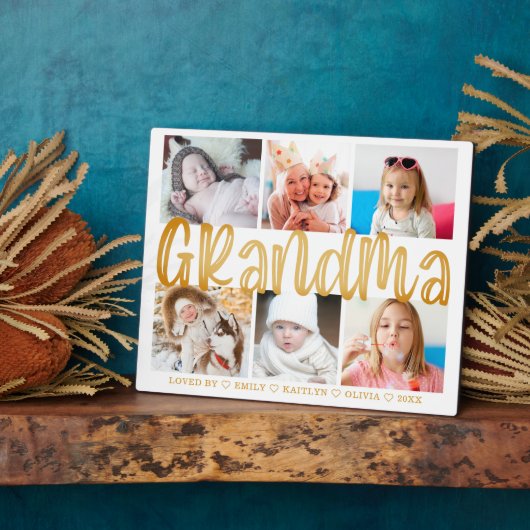 GRANDMA 6 Foto Collage Gold aangepaste tekst 8x10 Fotoplaat (Zijkant)