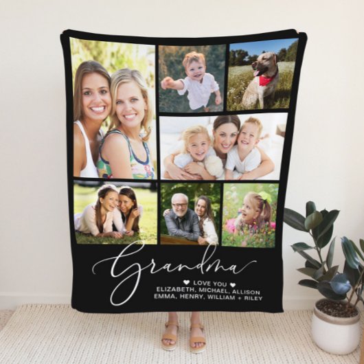 Grandma 7 Photo Collage Black Fleece Deken