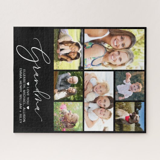 Grandma 7 Photo Collage Black Legpuzzel (Horizontaal)