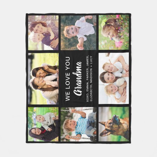 Grandma 8 Photo Collage Black Fleece Deken (Voorkant)
