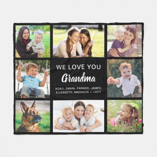 Grandma 8 Photo Collage Black Fleece Deken (Voorkant (Horizontaal))