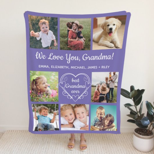 Grandma 8 Photo Collage Paars Fleece Deken