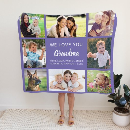 Grandma 8 Photo Collage Paars Fleece Deken
