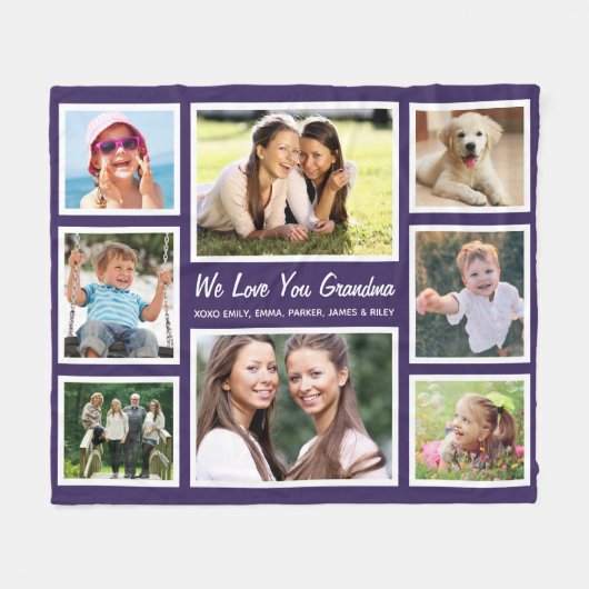 Grandma 8 Photo Collage Paars Fleece Deken (Voorkant (Horizontaal))