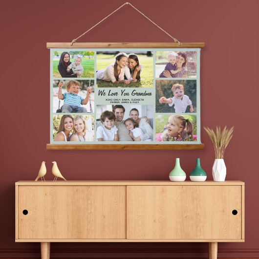 Grandma 8 Photo Collage Sage Green Hangend Wandkleed