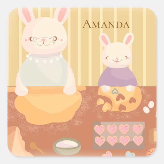Grandma Baking Cookies Vierkante Sticker (Voorkant)