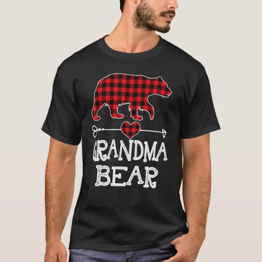 Grandma Bear Christmas Pajama Red Plaid Buffalo Fa T-shirt (Voorkant)