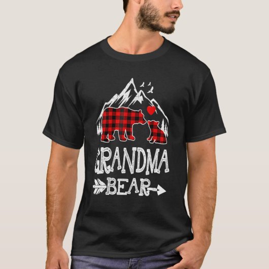 Grandma Bear Christmas Pajama Red Plaid Buffalo Fa T-shirt (Voorkant)