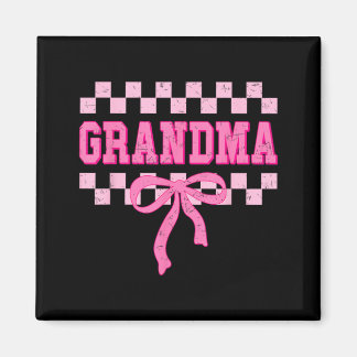 Grandma Birthday Squad Matching Pink Bow Checkered Magneet