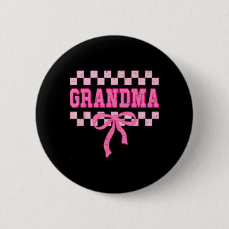 Grandma Birthday Squad Matching Pink Bow Checkered Ronde Button 5,7 Cm