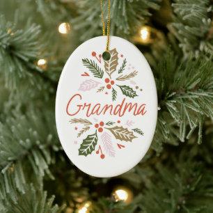 Grandma Bright Holly kerstfoto Keramisch Ornament