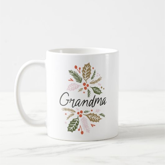Grandma Bright Holly Kerstmis, zwart script Koffiemok (Links)