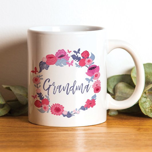 Grandma Brush Script Floral Butterfly roze Wreater Koffiemok