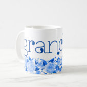 Grandma China Blue Waterverf Floral Rozen Koffiemok (Voorkant links)